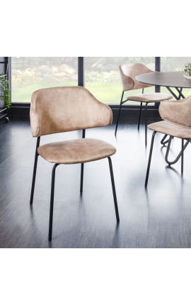 Set di 2 sedie da pranzo di design Richard in velluto grigio e gambe nere
