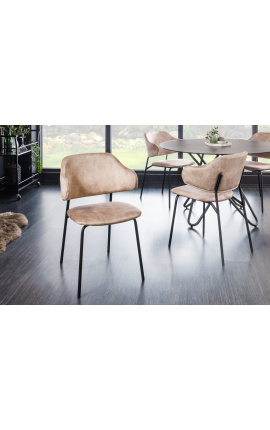 Set de 2 chaises de repas RICHARD design en velours grège et pieds noirs