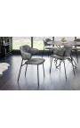 Set de 2 chaises de repas RICHARD design en velours gris et pieds noirs