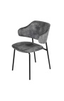 Conjunto de 2 sillas de comedor de diseño RICHARD en terciopelo gris y patas negras