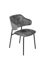 Conjunto de 2 cadeiras de jantar de design RICHARD em veludo cinza e pernas pretas