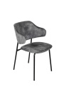 Set di 2 sedie da pranzo di design RICHARD in velluto grigio e gambe nere