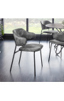 Conjunto de 2 cadeiras de jantar de design RICHARD em veludo cinza e pernas pretas
