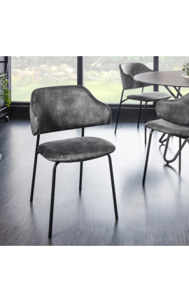 Conjunto de 2 sillas de comedor de diseño RICHARD en terciopelo gris y patas negras
