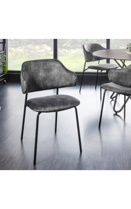 Set de 2 scaune de sufragerie de designer RICHARD din catifea gri și picioare negre