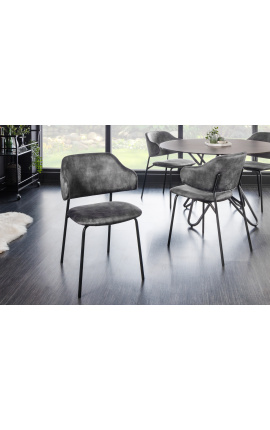 Conjunto de 2 sillas de comedor de diseño RICHARD en terciopelo gris y patas negras