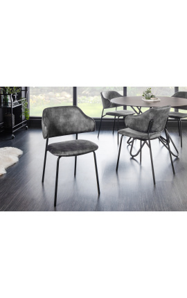 Set mit 2 RICHARD-Designer-Esszimmerstühlen aus grauem Samt und schwarzen Beinen