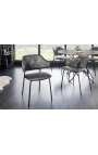 Set de 2 chaises de repas RICHARD design en velours gris et pieds noirs