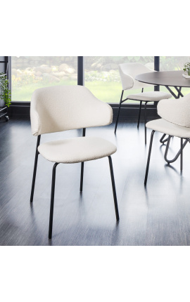 Conjunto de 2 cadeiras de jantar de design RICHARD em veludo branco e pernas pretas