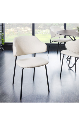 Set di 2 sedie da pranzo di design Richard in velluto bianco e gambe nere