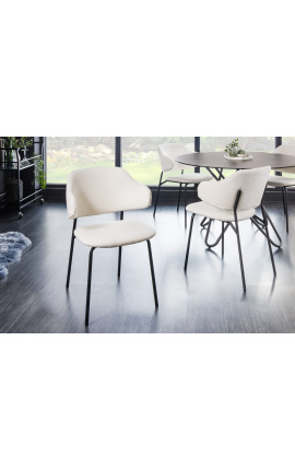 Set de 2 chaises de repas RICHARD design en velours blanc et pieds noirs