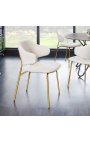 Set of 2 RICHARD designer dining chairs in white velvet and golden legs