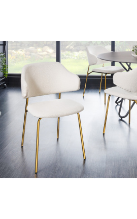 Set de 2 chaises de repas RICHARD design en velours blanc et pieds dorés