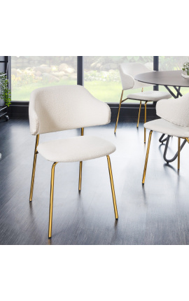 Sada 2 designových jídelních židlí RICHARD v bílém sametu a zlatých nohách