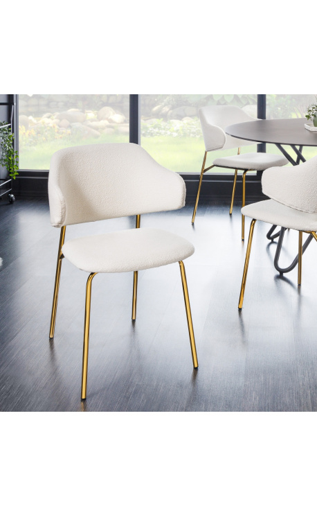 Set van 2 Richard designer eetstoelen in wit fluweel en gouden benen