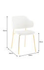 Conjunto de 2 cadeiras de jantar de design RICHARD em veludo branco e pernas douradas