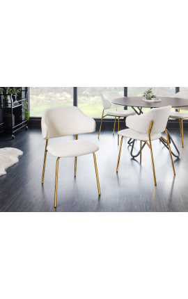 Set de 2 chaises de repas RICHARD design en velours blanc et pieds dorés