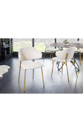 Set of 2 RICHARD designer dining chairs in white velvet and golden legs