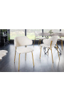 Komplet 2 dizajnerskih jedilnih stolov RICHARD iz belega žameta in zlatih nog