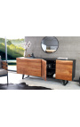 Buffet di acacia a 4 porte NATURA con gambe in metallo nero - 180 cm