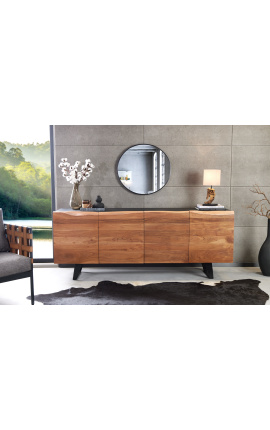 Buffet 4 portes en acacia NATURA avec piètement en métal noir - 180 cm