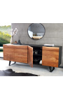 Buffet 4 portes en acacia NATURA avec piètement en métal noir - 180 cm