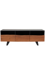 Meuble TV en acacia NATURA avec piètement en métal noir - 140 cm