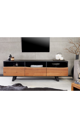 Meuble TV en acacia NATURA avec piètement en métal noir - 140 cm