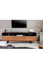 Armario de televisión en acacia NATURA con base de metal negro - 140 cm