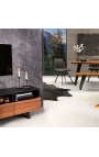TV cabinet in acacia NATURA with black metal base - 140 cm