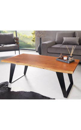 Table basse en acacia NATURA avec piètement en métal noir - 115 cm