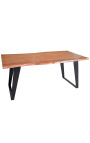 Prírodný acacia jedálenský stôl s čiernou kovovou základňou - 175 cm
