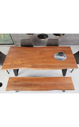 NATURA mesa de comedor de acacia con base de metal negro - 175 cm