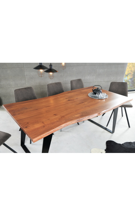 NATURA akasijski stol s crnom metalnom bazom - 175 cm