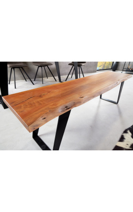 NATURA acacia bank met zwarte metalen basis - 155 cm