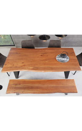 NATURA acacia bench with black metal base - 155 cm