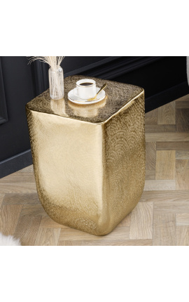 Tavolino con schienale quadrato MALO in alluminio martellato e metallo dorato - 31 cm
