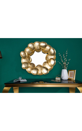 Mirror with abstract shapes in gold metal 70 cm