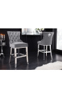 Modern baroque bar chair, diamond backrest, gray and chrome steel