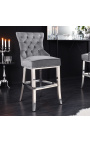 Chaise de bar baroque moderne, dossier à losanges, gris et acier chromé