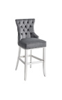 Modern baroque bar chair, diamond backrest, gray and chrome steel