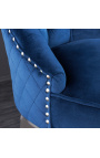 Silla de bar barroca moderna, respaldo de rombos, azul marino y acero cromado