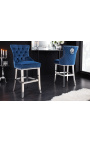 Modern baroque bar chair, diamond backrest, navy blue and chrome steel