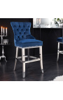 Moderni baročni barski stol, diamantno naslonjalo, mornarsko modra in kromirano jeklo