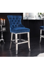 Scaun de bar modern baroc, spătar de diamante, albastru bleumarin și oțel crom - 1