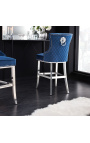 Scaun de bar modern baroc, spătar de diamante, albastru bleumarin și oțel crom - 2