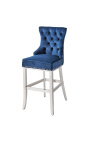 Chaise de bar baroque moderne, dossier à losanges, bleu marine et acier chromé