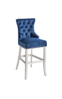 Moderni barokinė baro kėdė, deimantinis atlošas, tamsiai mėlynas ir chromuotas plienas