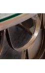 MERY tavolino rotondo in metallo ottone patinato piano vetro