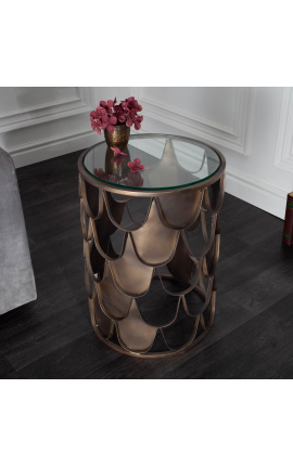 MERY round side table in brass color patinated and top glass